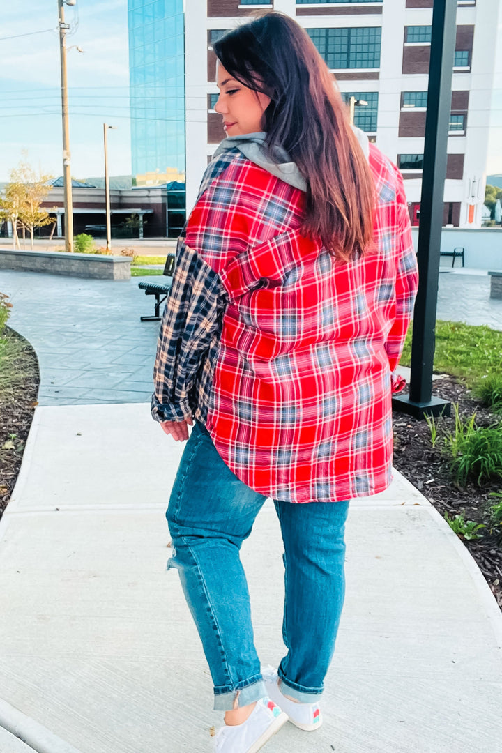 Main Attraction Red & Navy Plaid Color Block Button Down Hoodie-Haptics-[option4]-[option5]-[option6]-[option7]-[option8]-Shop-Boutique-Clothing-for-Women-Online