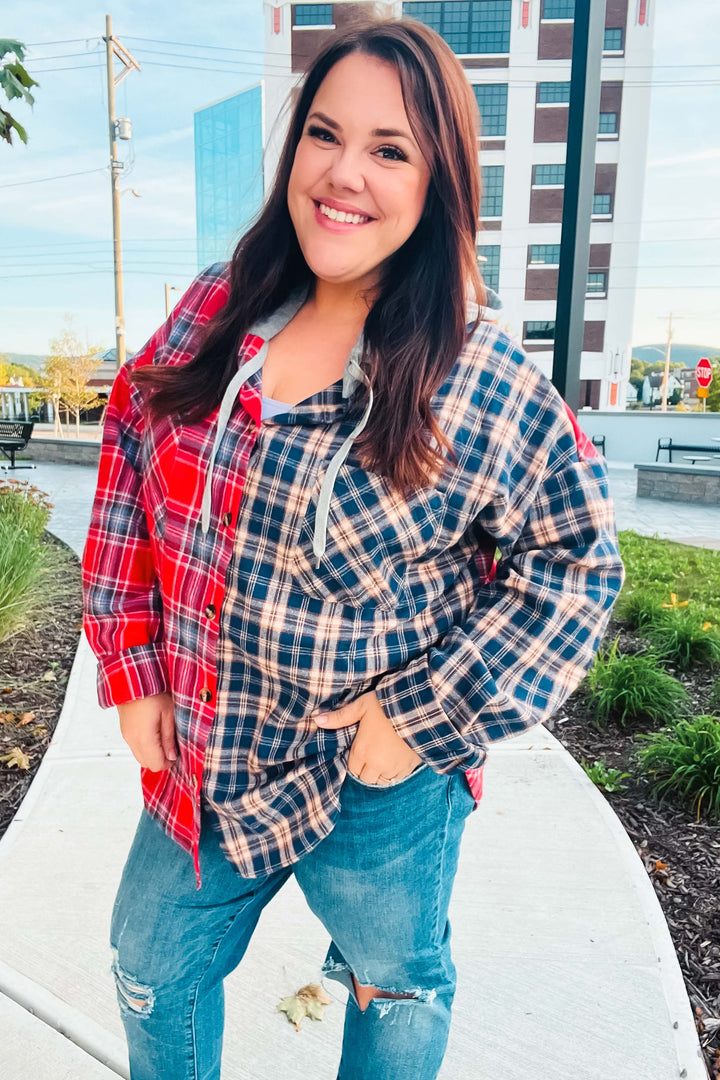 Main Attraction Red & Navy Plaid Color Block Button Down Hoodie-Haptics-[option4]-[option5]-[option6]-[option7]-[option8]-Shop-Boutique-Clothing-for-Women-Online