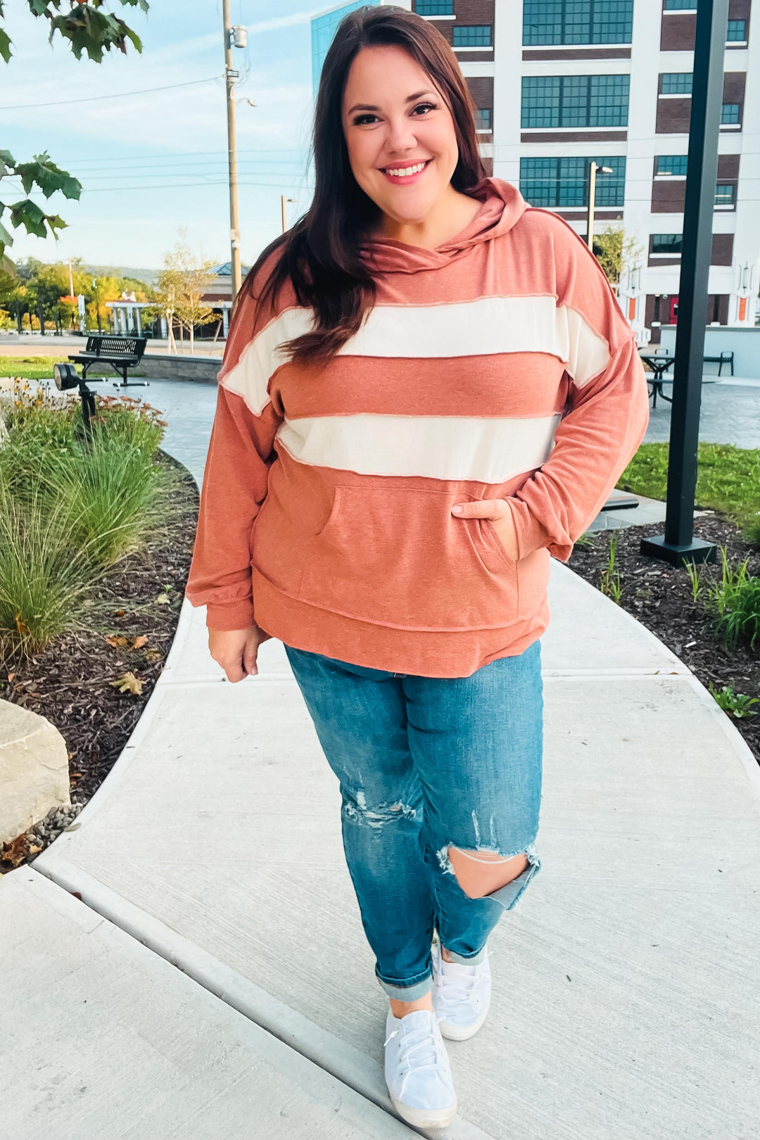 Feeling Playful Rust Stripe Color Block French Terry Hoodie-Haptics-[option4]-[option5]-[option6]-[option7]-[option8]-Shop-Boutique-Clothing-for-Women-Online