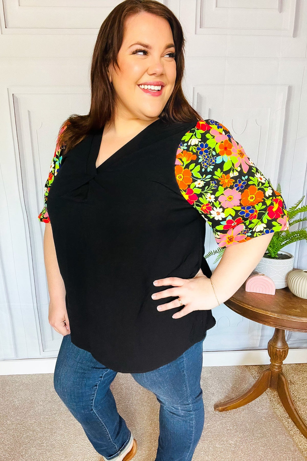 Eyes On You Black Floral Puff Sleeve V Neck Top-Haptics-[option4]-[option5]-[option6]-[option7]-[option8]-Shop-Boutique-Clothing-for-Women-Online