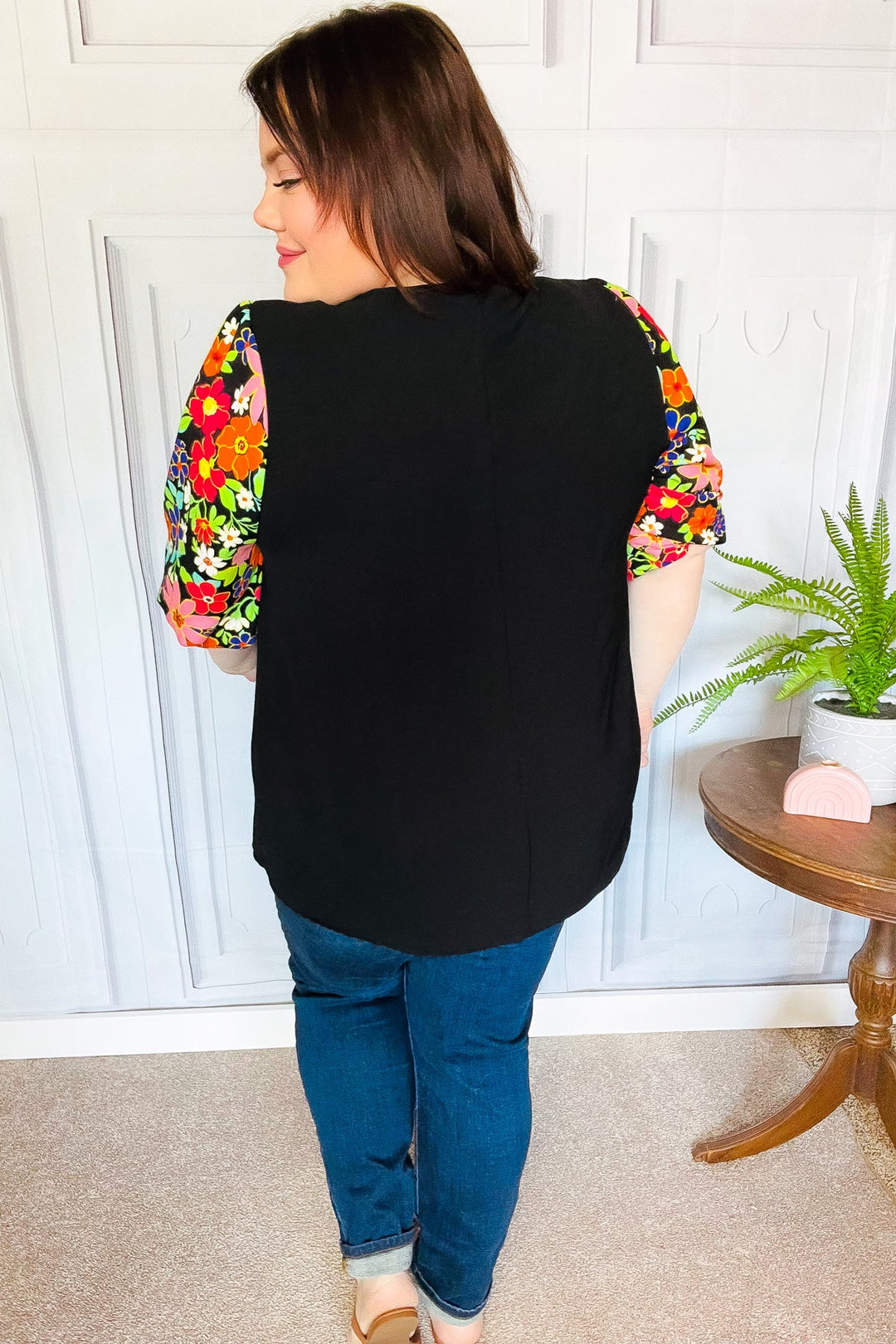 Eyes On You Black Floral Puff Sleeve V Neck Top-Haptics-[option4]-[option5]-[option6]-[option7]-[option8]-Shop-Boutique-Clothing-for-Women-Online