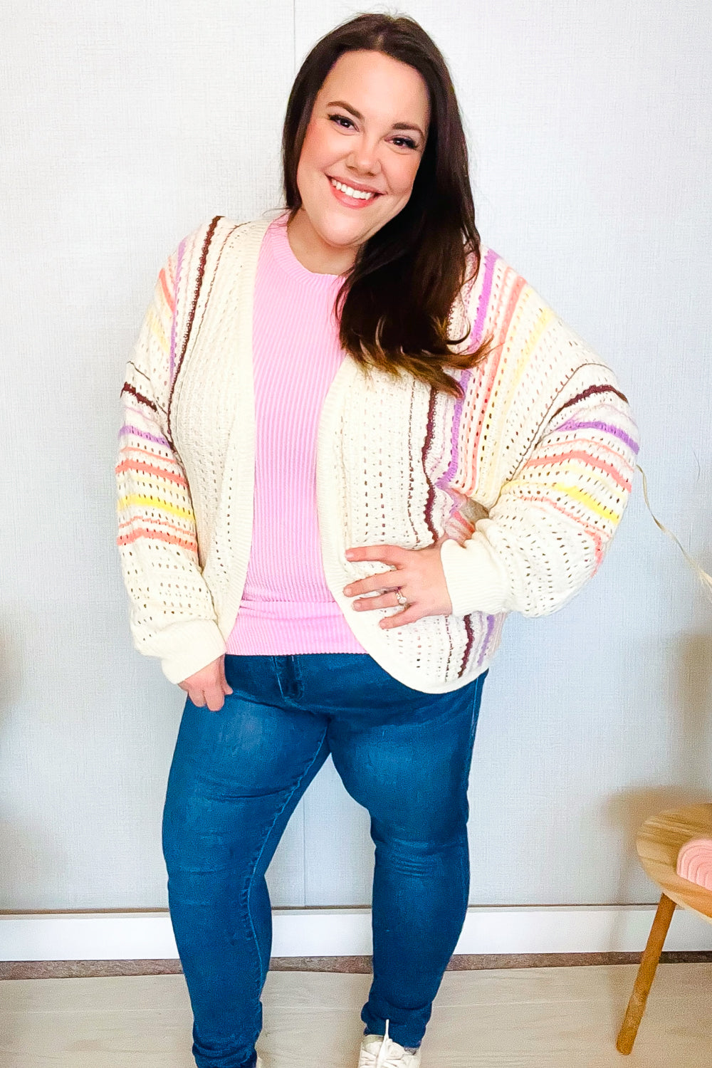 Easy Living Oatmeal Multicolor Stripe Dolman Crochet Cardigan-Haptics-[option4]-[option5]-[option6]-[option7]-[option8]-Shop-Boutique-Clothing-for-Women-Online