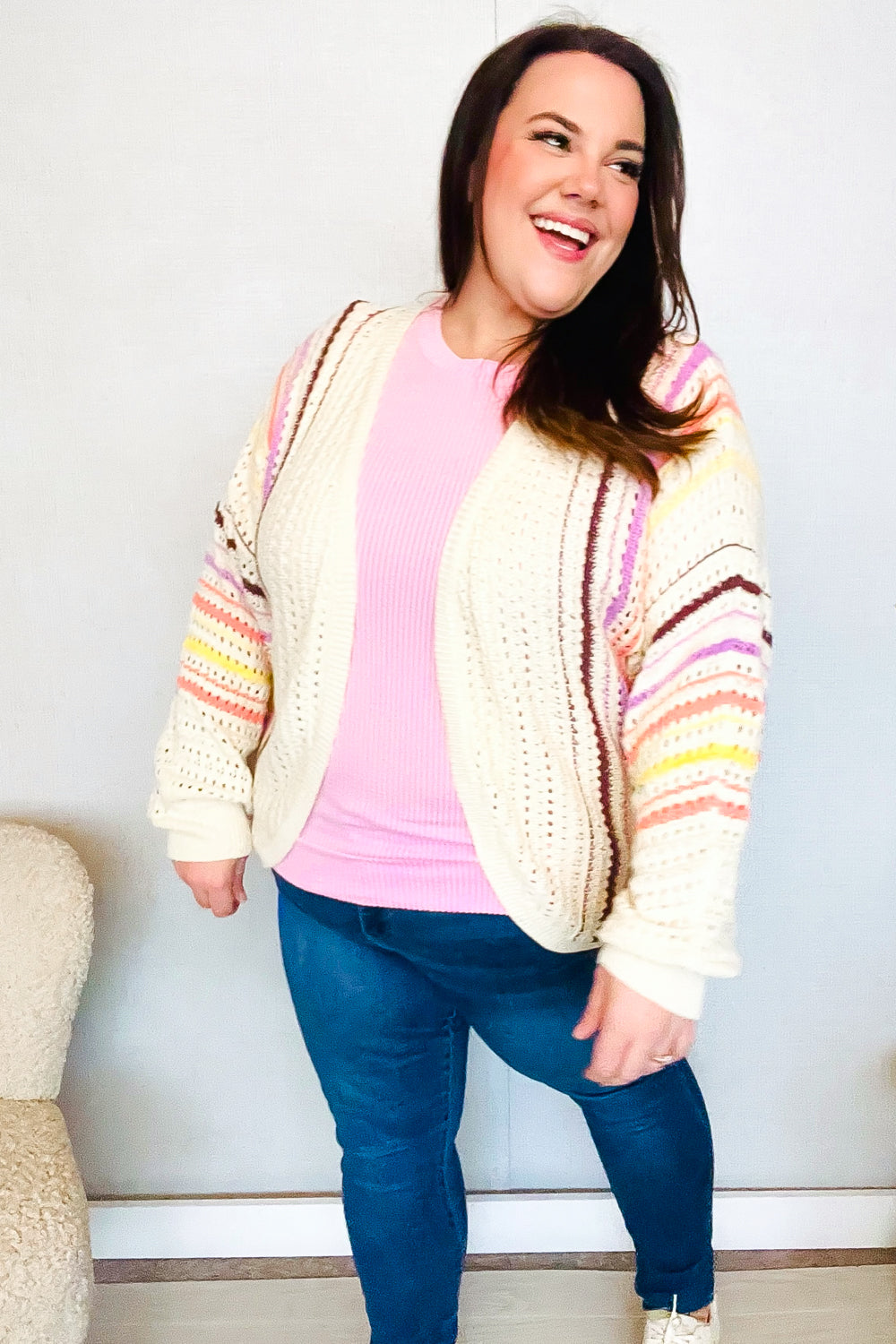 Easy Living Oatmeal Multicolor Stripe Dolman Crochet Cardigan-Haptics-[option4]-[option5]-[option6]-[option7]-[option8]-Shop-Boutique-Clothing-for-Women-Online