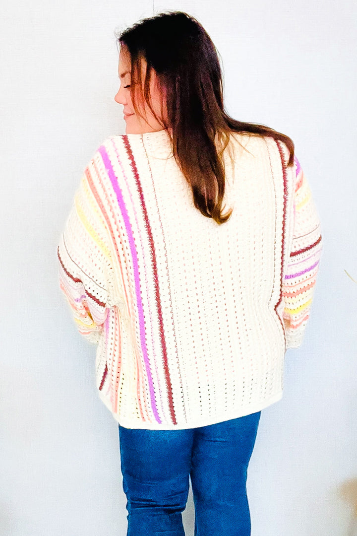 Easy Living Oatmeal Multicolor Stripe Dolman Crochet Cardigan-Haptics-[option4]-[option5]-[option6]-[option7]-[option8]-Shop-Boutique-Clothing-for-Women-Online