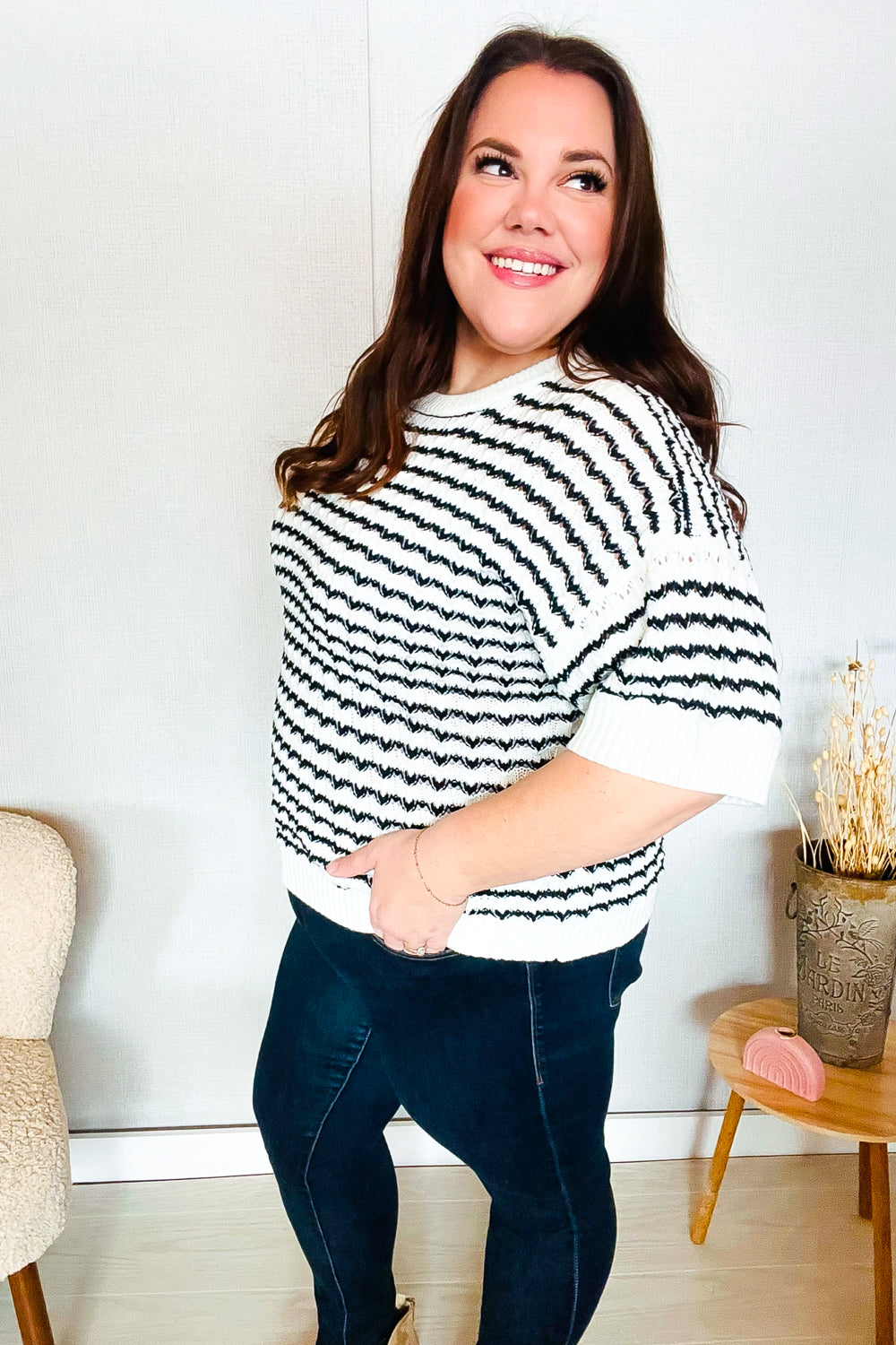 You've Got This Ivory & Black Wavy Stripe Pattern Sweater Top-Haptics-[option4]-[option5]-[option6]-[option7]-[option8]-Shop-Boutique-Clothing-for-Women-Online