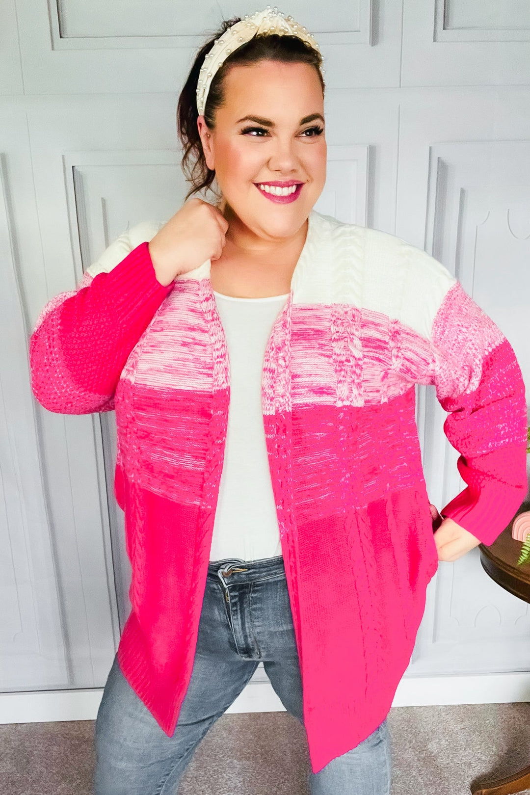 Always Fun Fuchsia Ombre Cable Knit Cardigan-Haptics-[option4]-[option5]-[option6]-[option7]-[option8]-Shop-Boutique-Clothing-for-Women-Online