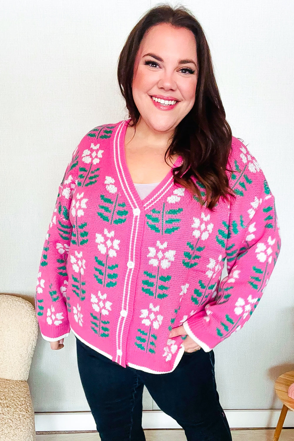 All For Love Fuchsia Flower Print Button Down Knit Cardigan-Haptics-[option4]-[option5]-[option6]-[option7]-[option8]-Shop-Boutique-Clothing-for-Women-Online