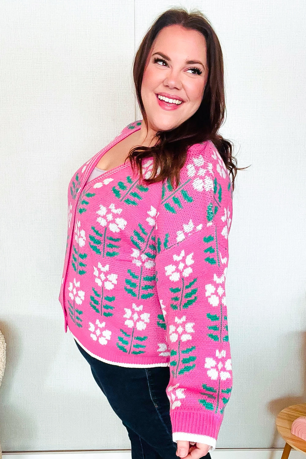 All For Love Fuchsia Flower Print Button Down Knit Cardigan-Haptics-[option4]-[option5]-[option6]-[option7]-[option8]-Shop-Boutique-Clothing-for-Women-Online