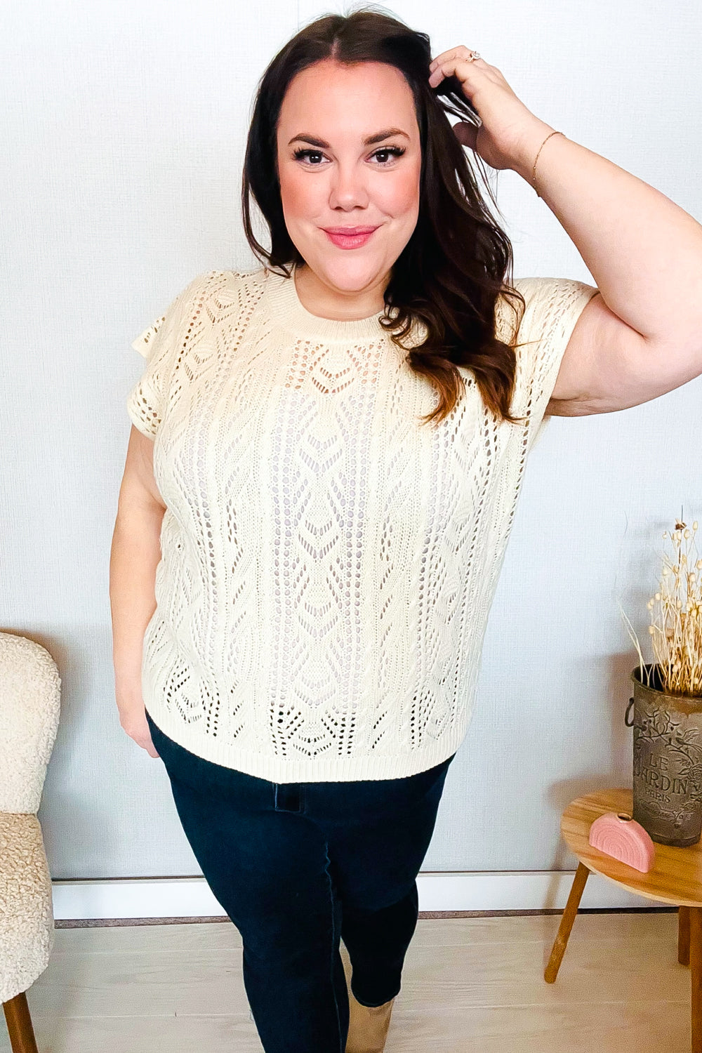 The Perfect Find Beige Dolman Short Sleeve Crochet Sweater Top-BIBI-[option4]-[option5]-[option6]-[option7]-[option8]-Shop-Boutique-Clothing-for-Women-Online