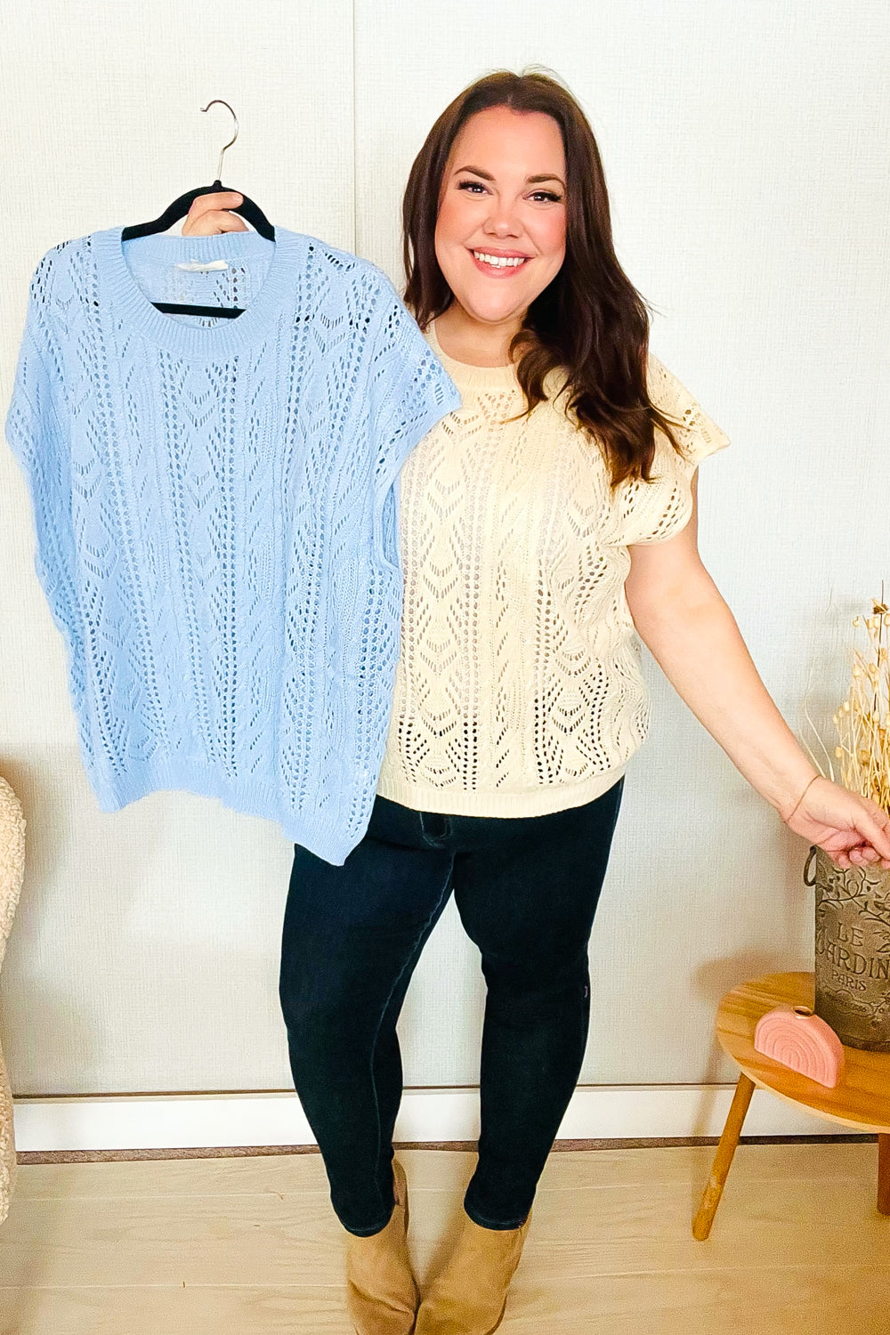 The Perfect Find Sky Blue Dolman Short Sleeve Crochet Sweater Top-BIBI-[option4]-[option5]-[option6]-[option7]-[option8]-Shop-Boutique-Clothing-for-Women-Online