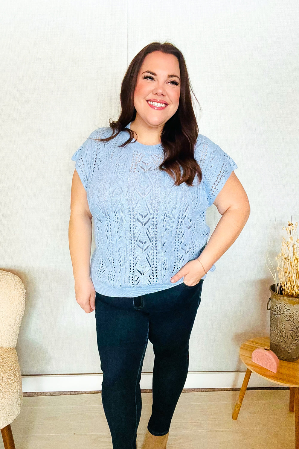 The Perfect Find Sky Blue Dolman Short Sleeve Crochet Sweater Top-BIBI-[option4]-[option5]-[option6]-[option7]-[option8]-Shop-Boutique-Clothing-for-Women-Online