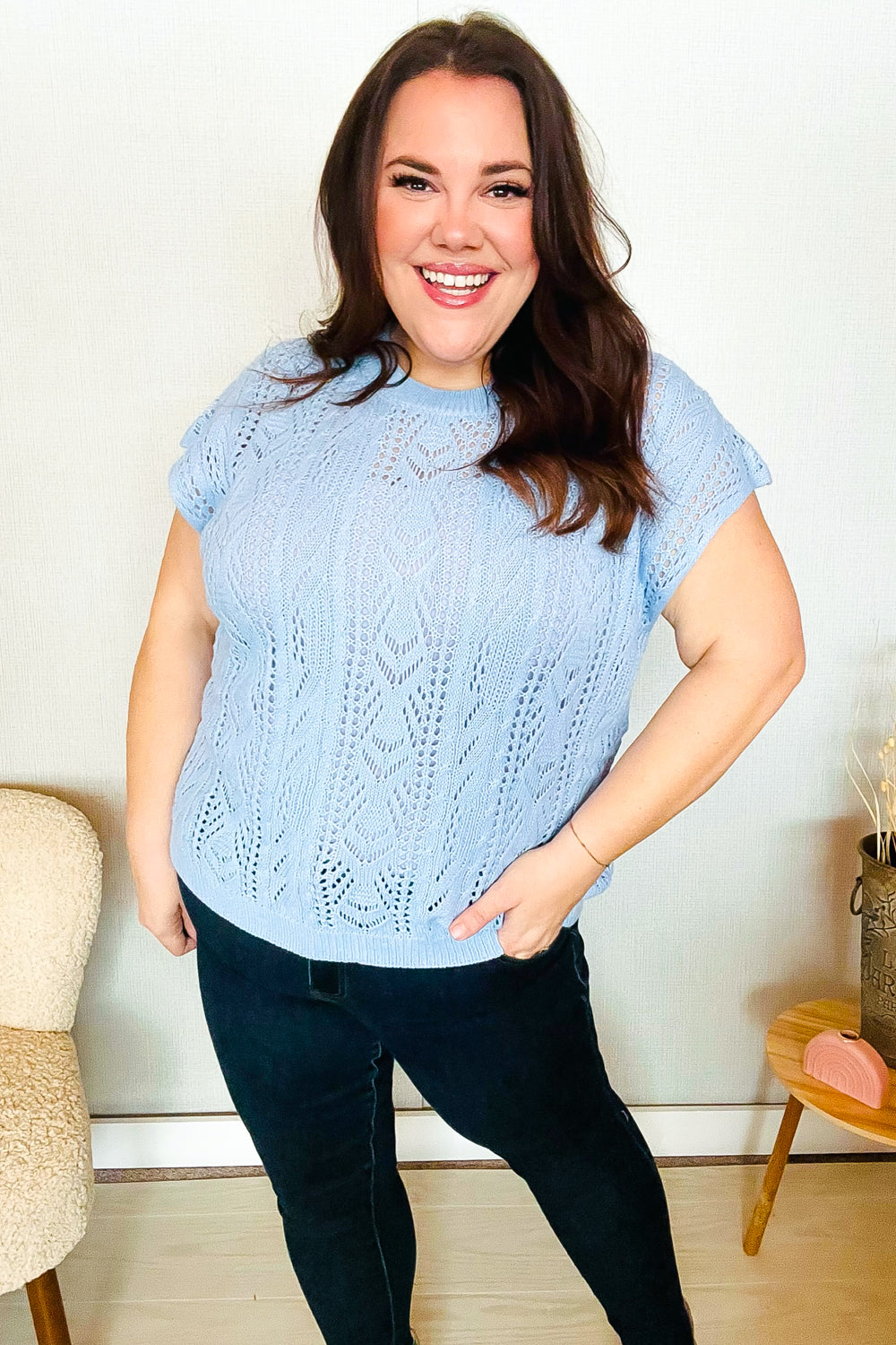 The Perfect Find Sky Blue Dolman Short Sleeve Crochet Sweater Top-BIBI-[option4]-[option5]-[option6]-[option7]-[option8]-Shop-Boutique-Clothing-for-Women-Online