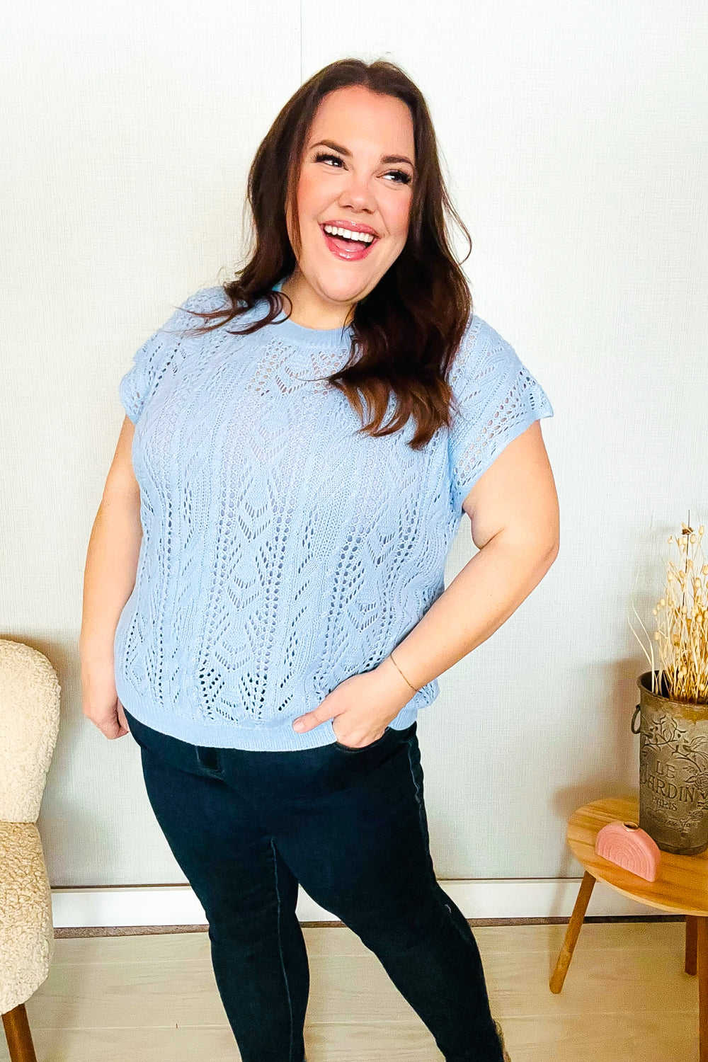 The Perfect Find Sky Blue Dolman Short Sleeve Crochet Sweater Top-BIBI-[option4]-[option5]-[option6]-[option7]-[option8]-Shop-Boutique-Clothing-for-Women-Online