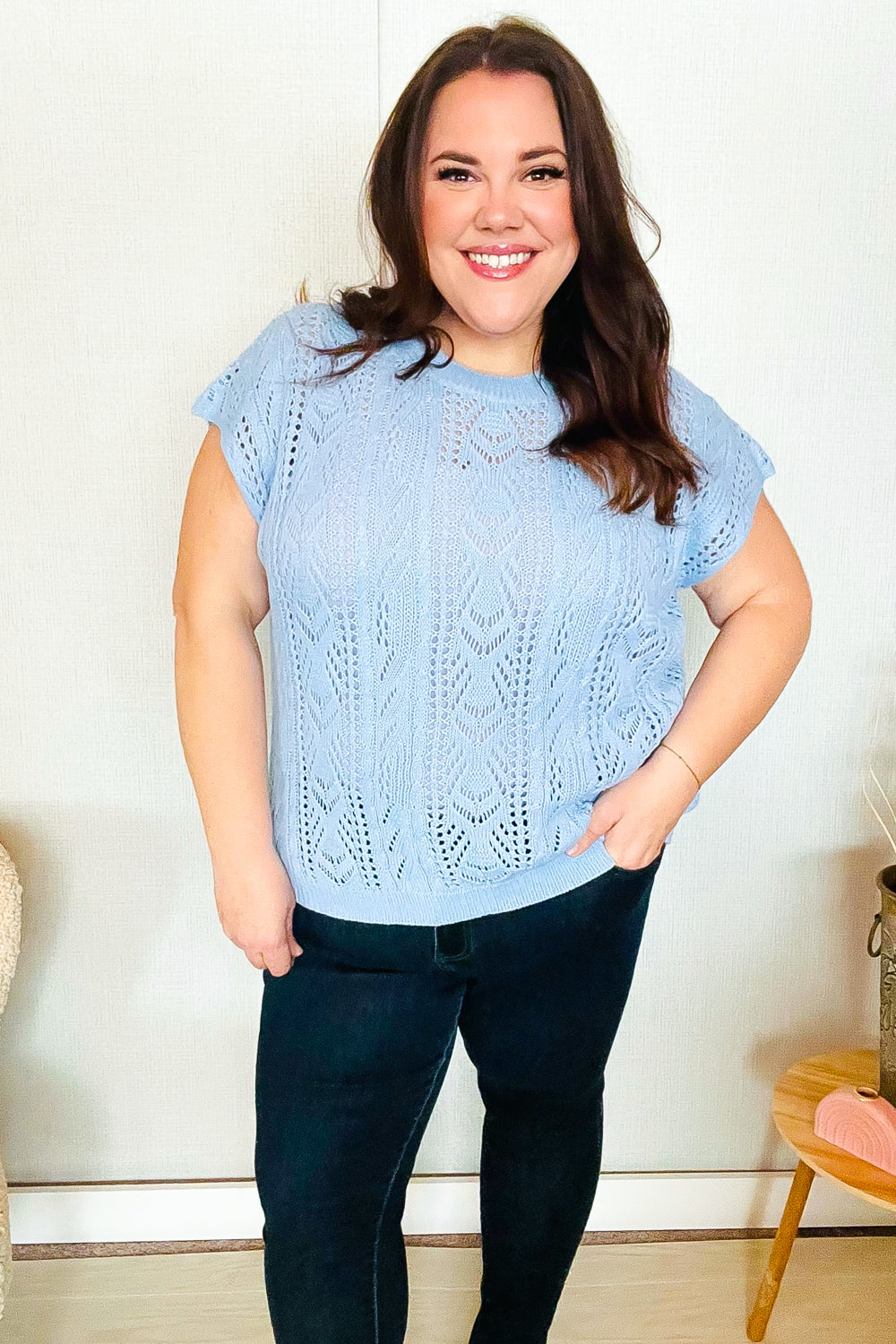 The Perfect Find Sky Blue Dolman Short Sleeve Crochet Sweater Top-BIBI-[option4]-[option5]-[option6]-[option7]-[option8]-Shop-Boutique-Clothing-for-Women-Online