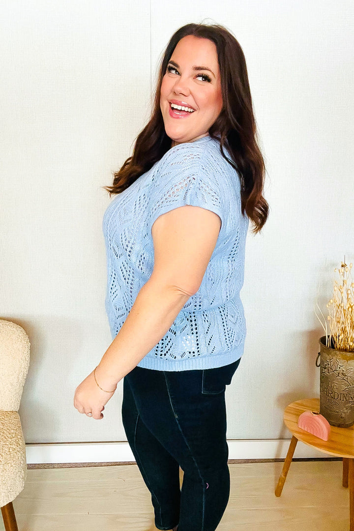 The Perfect Find Sky Blue Dolman Short Sleeve Crochet Sweater Top-BIBI-[option4]-[option5]-[option6]-[option7]-[option8]-Shop-Boutique-Clothing-for-Women-Online