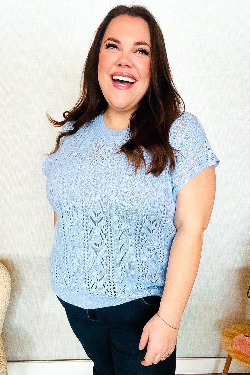 The Perfect Find Sky Blue Dolman Short Sleeve Crochet Sweater Top-BIBI-[option4]-[option5]-[option6]-[option7]-[option8]-Shop-Boutique-Clothing-for-Women-Online