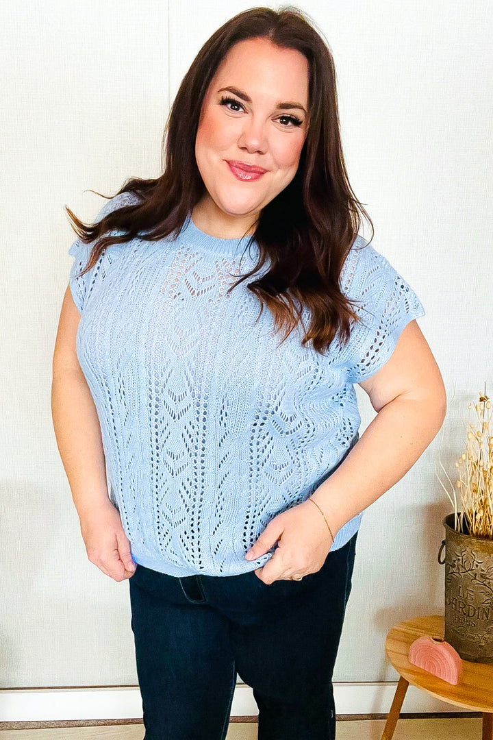 The Perfect Find Sky Blue Dolman Short Sleeve Crochet Sweater Top-BIBI-[option4]-[option5]-[option6]-[option7]-[option8]-Shop-Boutique-Clothing-for-Women-Online