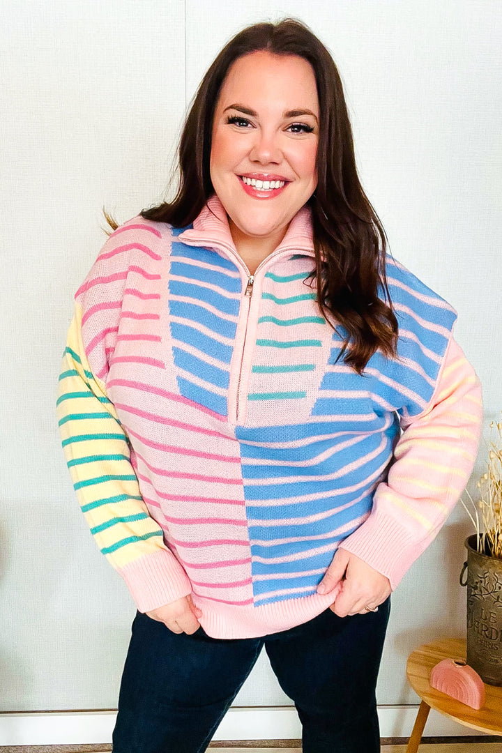 Perfectly Poised Blush & Blue Stripe Half Zip Up Oversized Sweater-Haptics-[option4]-[option5]-[option6]-[option7]-[option8]-Shop-Boutique-Clothing-for-Women-Online