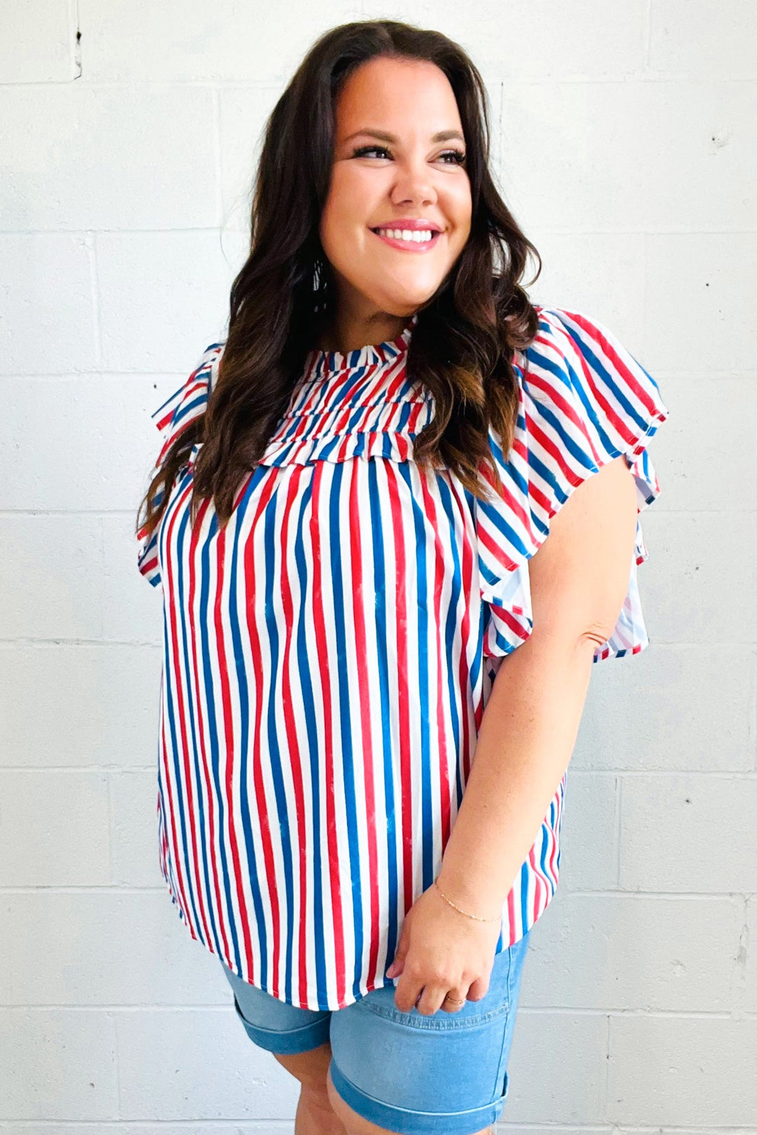 American Red White & Blue Stripe Shirred Yoke Neck Top-Haptics-[option4]-[option5]-[option6]-[option7]-[option8]-Shop-Boutique-Clothing-for-Women-Online