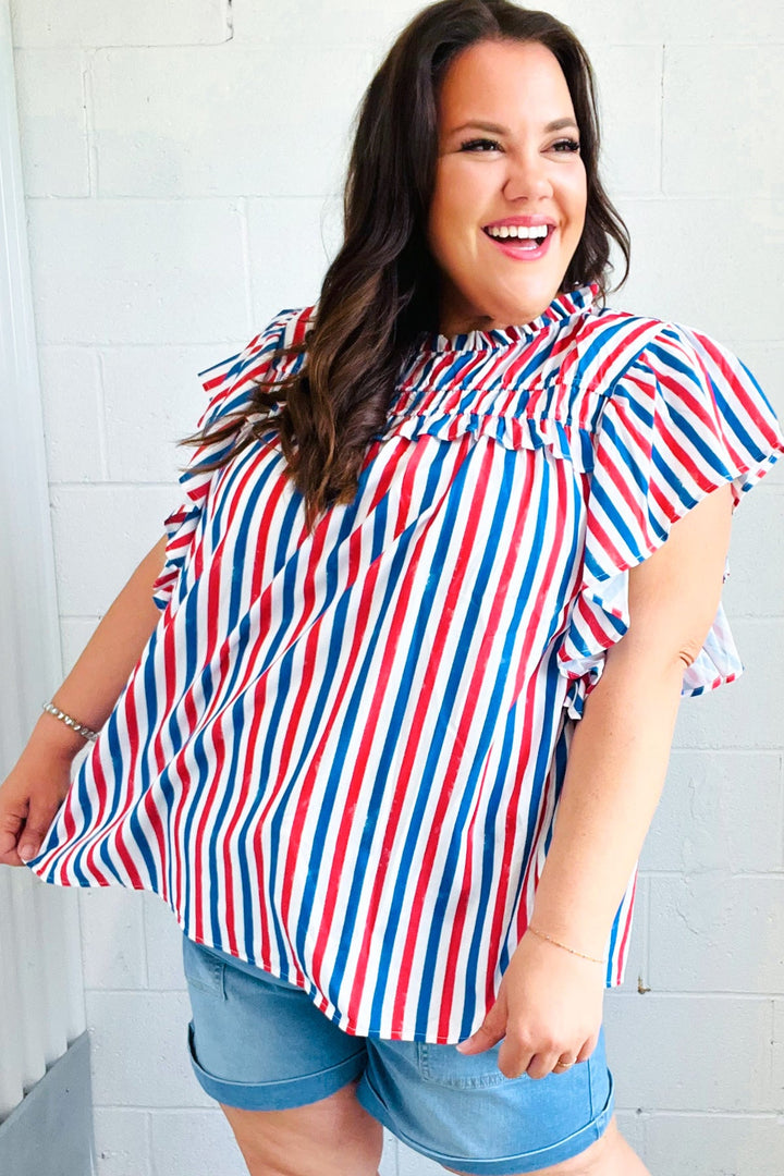 American Red White & Blue Stripe Shirred Yoke Neck Top-Haptics-[option4]-[option5]-[option6]-[option7]-[option8]-Shop-Boutique-Clothing-for-Women-Online