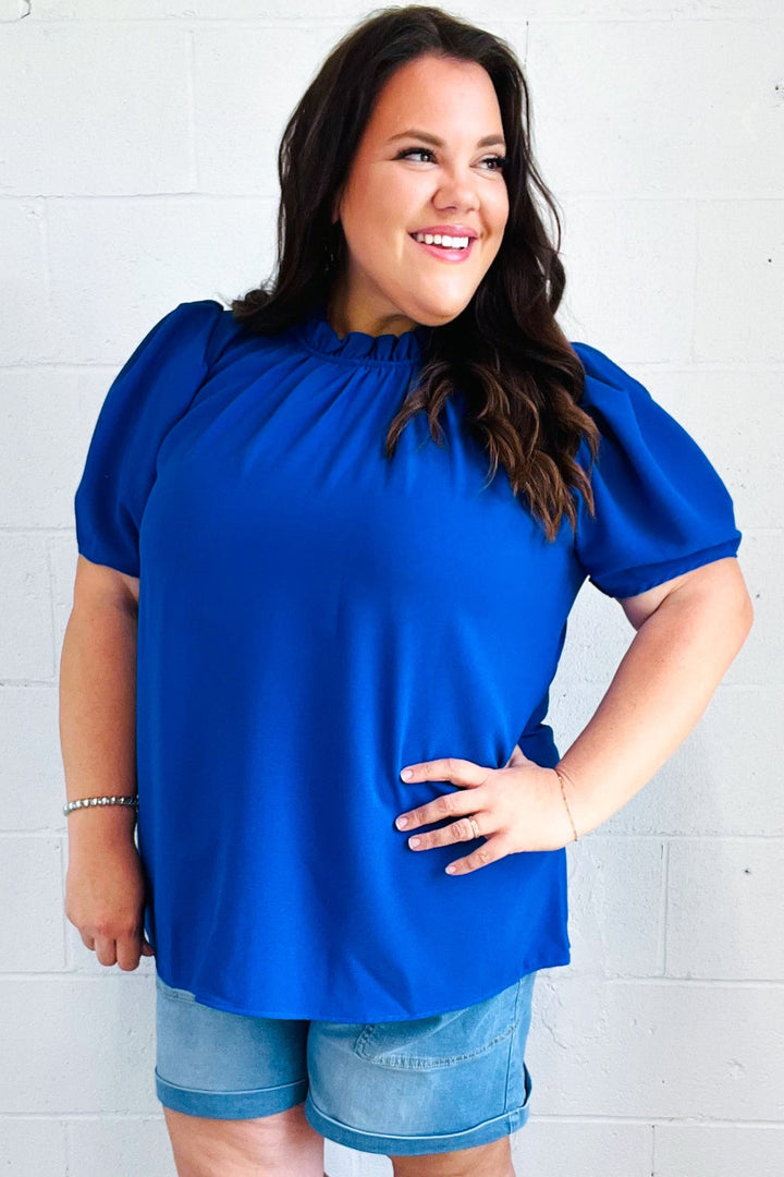 Lovely In Holiday Blue Frill Mock Neck Woven Top-Haptics-[option4]-[option5]-[option6]-[option7]-[option8]-Shop-Boutique-Clothing-for-Women-Online