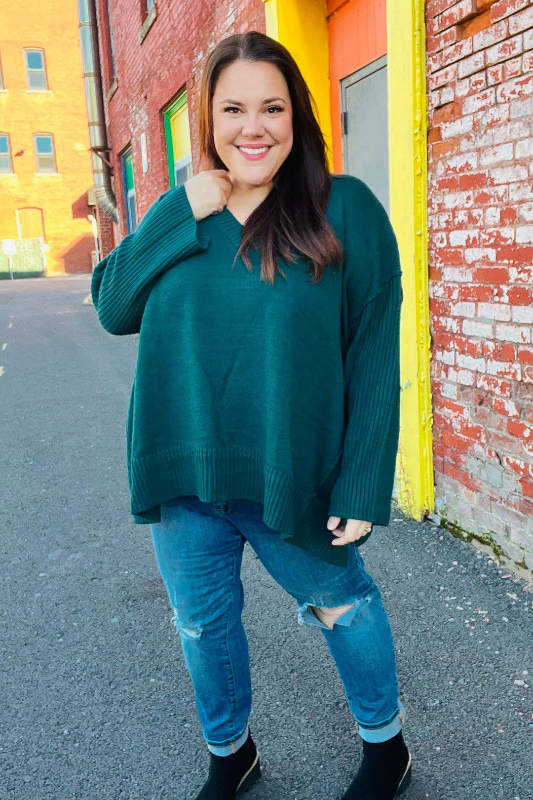 Casual Chic Hunter Green Oversized V Neck Rib Knit Sweater-Haptics-[option4]-[option5]-[option6]-[option7]-[option8]-Shop-Boutique-Clothing-for-Women-Online