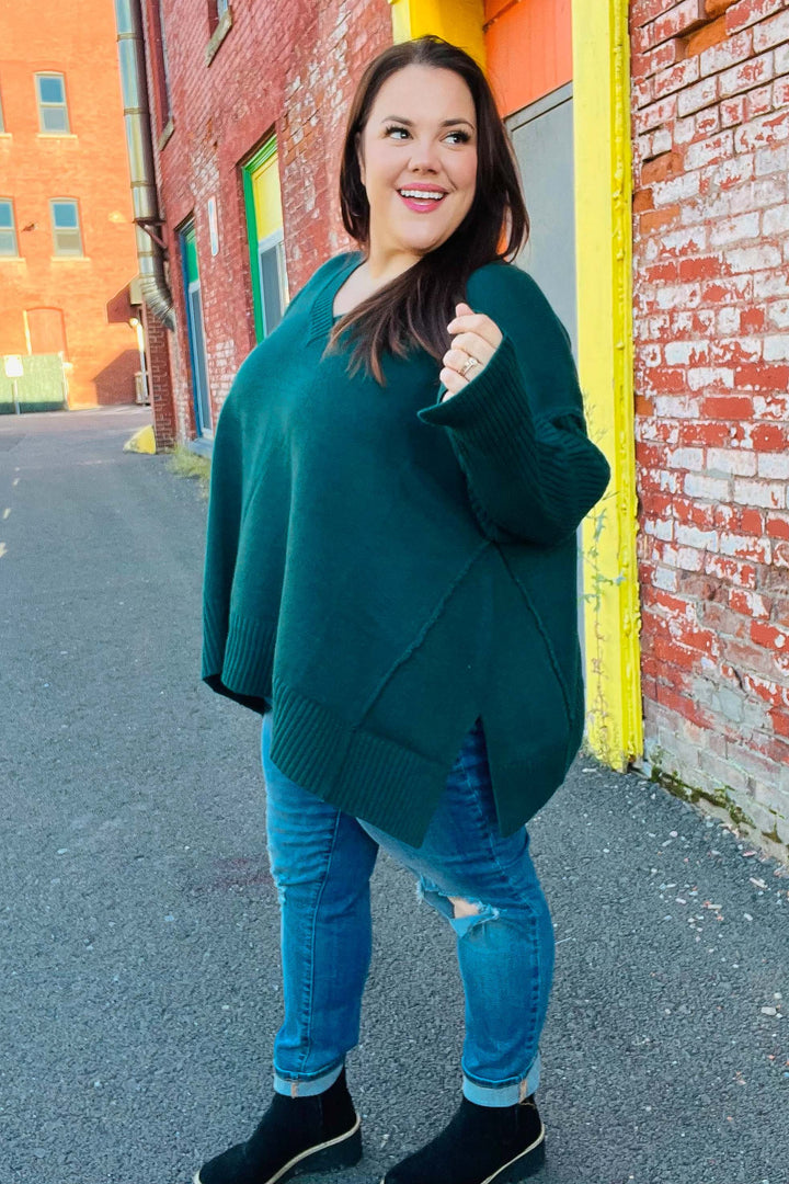 Casual Chic Hunter Green Oversized V Neck Rib Knit Sweater-Haptics-[option4]-[option5]-[option6]-[option7]-[option8]-Shop-Boutique-Clothing-for-Women-Online