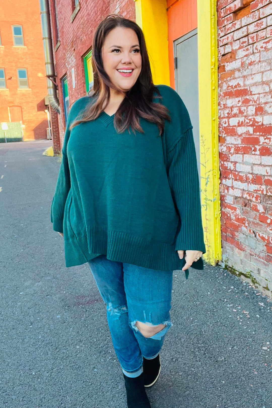 Casual Chic Hunter Green Oversized V Neck Rib Knit Sweater-Haptics-[option4]-[option5]-[option6]-[option7]-[option8]-Shop-Boutique-Clothing-for-Women-Online