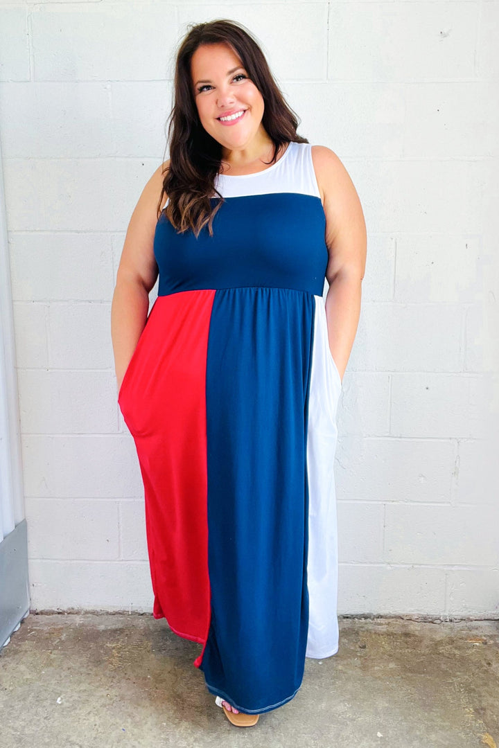 Patriotic Color Block Fit & Flare Maxi Dress-Haptics-[option4]-[option5]-[option6]-[option7]-[option8]-Shop-Boutique-Clothing-for-Women-Online