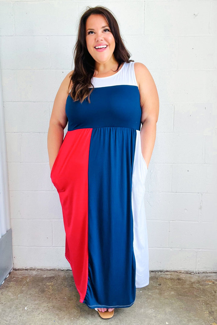 Patriotic Color Block Fit & Flare Maxi Dress-Haptics-[option4]-[option5]-[option6]-[option7]-[option8]-Shop-Boutique-Clothing-for-Women-Online