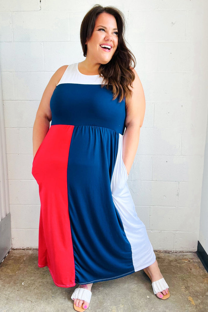 Patriotic Color Block Fit & Flare Maxi Dress-Haptics-[option4]-[option5]-[option6]-[option7]-[option8]-Shop-Boutique-Clothing-for-Women-Online