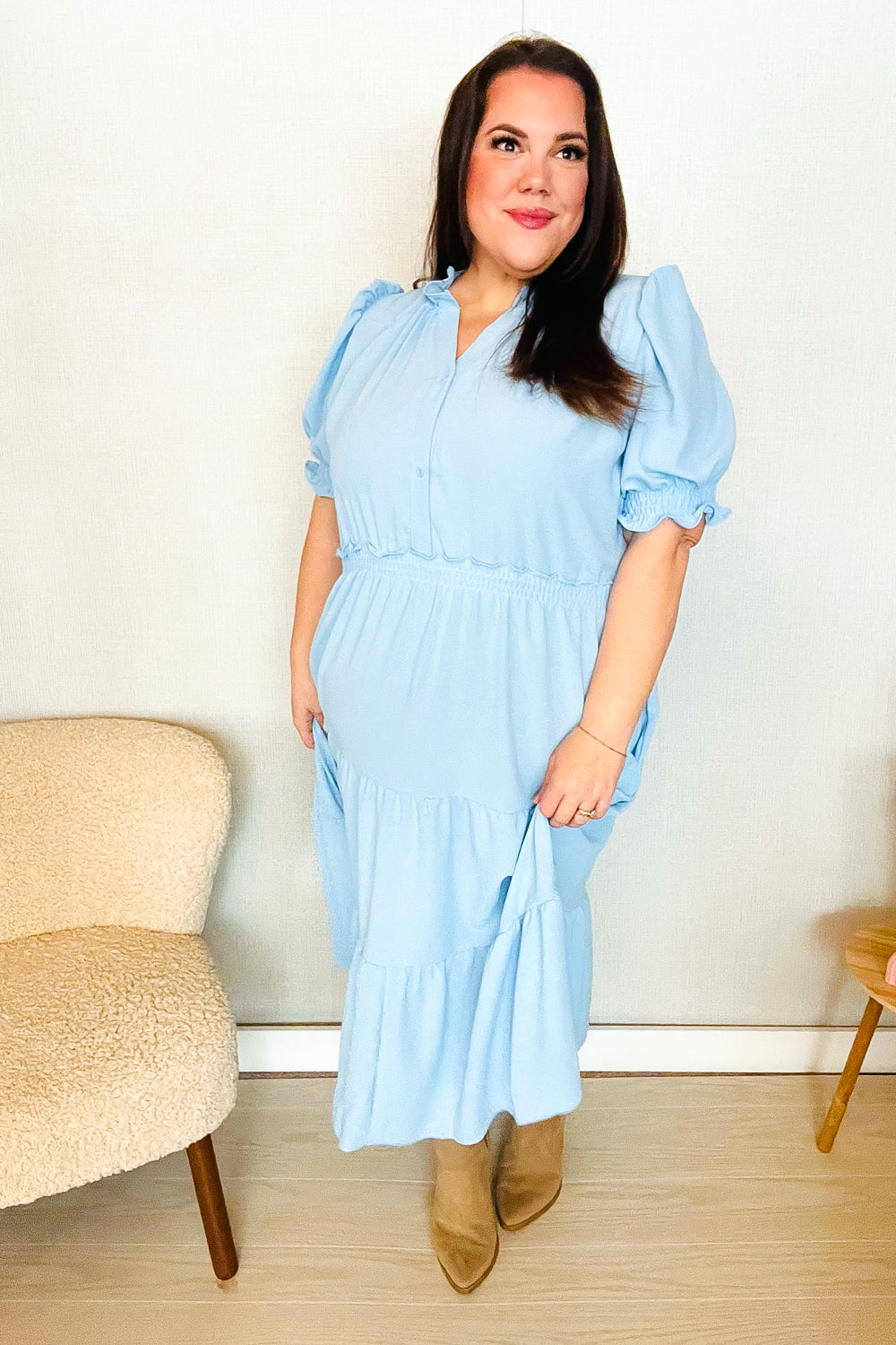 Follow Me Aqua Frill Notch Neck Shirred Waist Tiered Maxi Dress-Haptics-[option4]-[option5]-[option6]-[option7]-[option8]-Shop-Boutique-Clothing-for-Women-Online