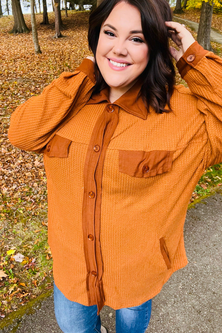 Rust Waffle Button Down Oversized Shacket-Haptics-[option4]-[option5]-[option6]-[option7]-[option8]-Shop-Boutique-Clothing-for-Women-Online