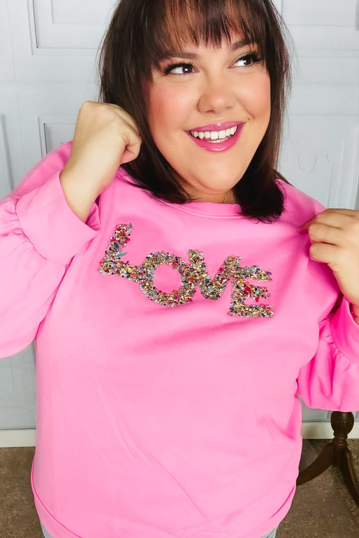 Pink "LOVE" Jewel Beaded Patch Pullover Top-Haptics-[option4]-[option5]-[option6]-[option7]-[option8]-Shop-Boutique-Clothing-for-Women-Online