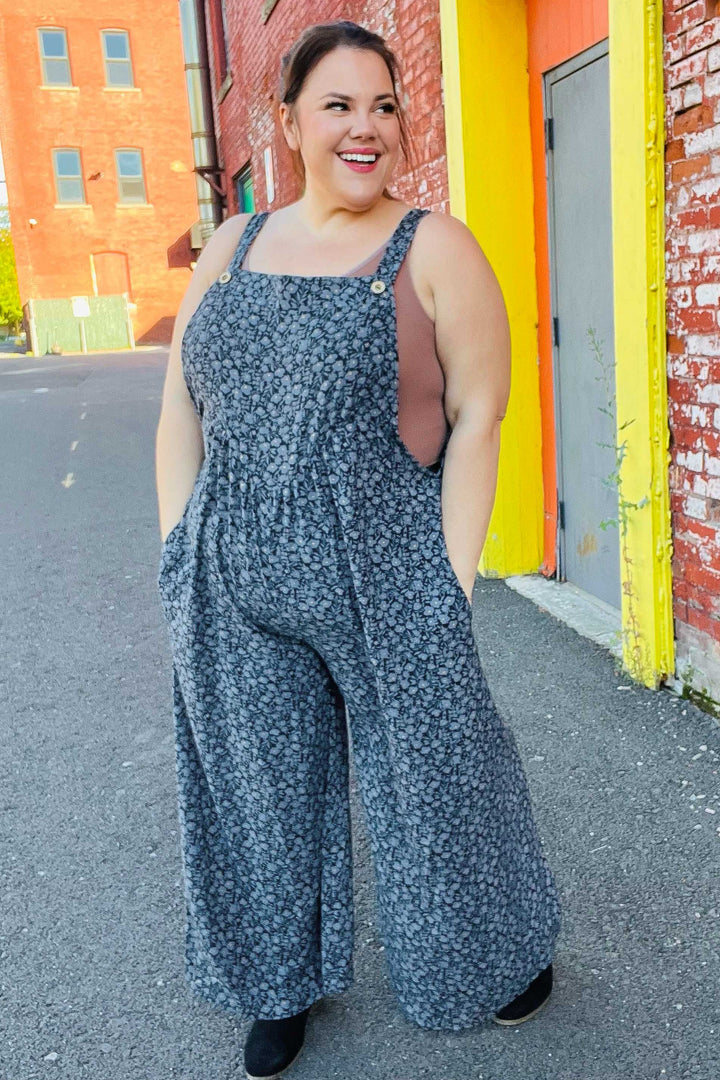 Feeling Femme' Charcoal Floral Print Baggy Overall Jumpsuit-Haptics-[option4]-[option5]-[option6]-[option7]-[option8]-Shop-Boutique-Clothing-for-Women-Online