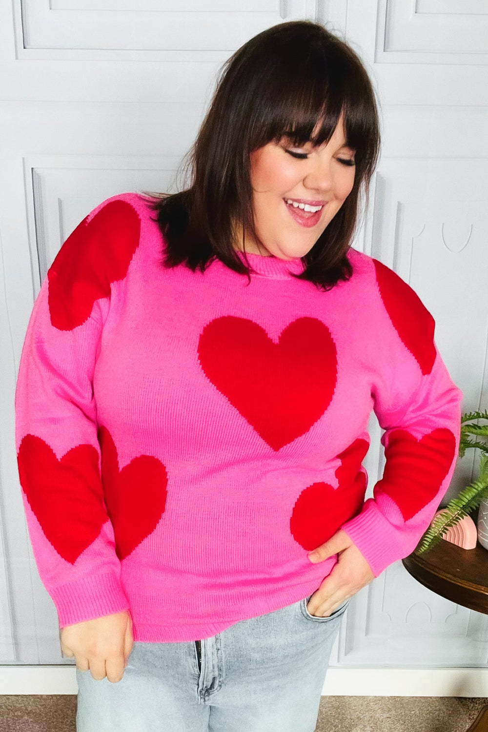 Cupid's Arrow Pink & Red Heart Jacquard Sweater-Haptics-[option4]-[option5]-[option6]-[option7]-[option8]-Shop-Boutique-Clothing-for-Women-Online