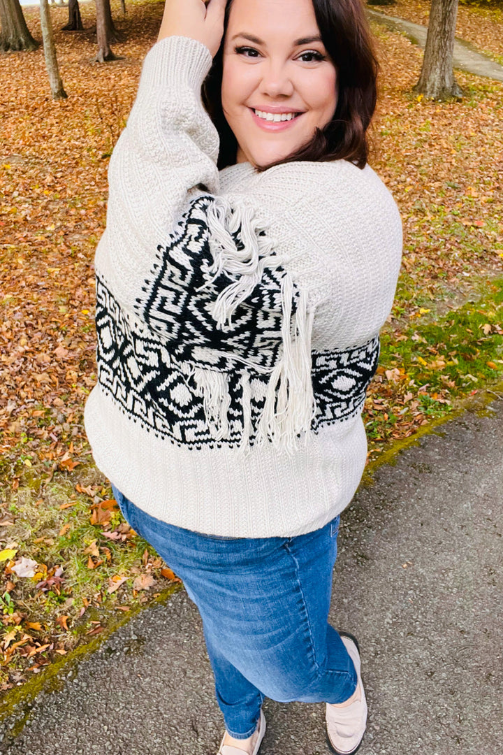 Haptics Ready For Anything Taupe & Black Tassel Aztec Sweater-Haptics-[option4]-[option5]-[option6]-[option7]-[option8]-Shop-Boutique-Clothing-for-Women-Online