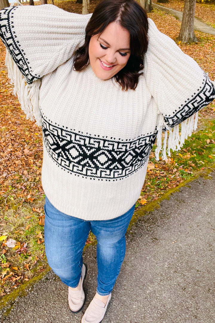 Haptics Ready For Anything Taupe & Black Tassel Aztec Sweater-Haptics-[option4]-[option5]-[option6]-[option7]-[option8]-Shop-Boutique-Clothing-for-Women-Online