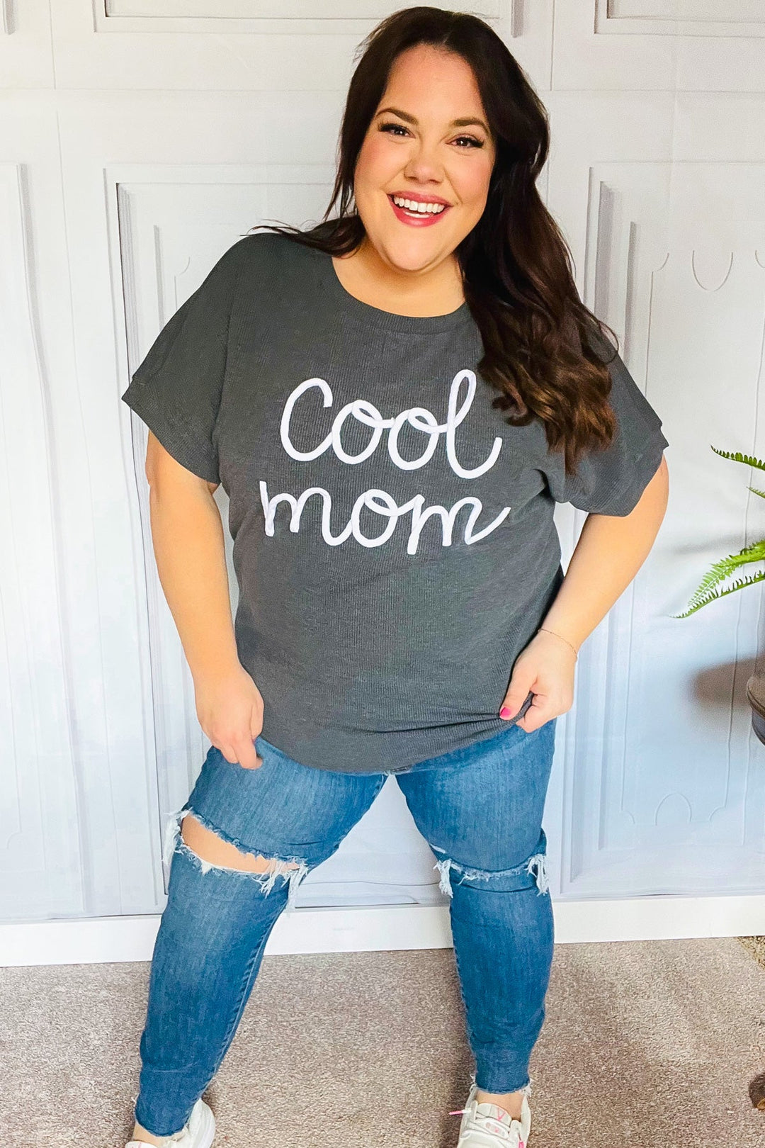 Take A Bow Charcoal "Cool Mom" Embroidery Pop-Up Rib Dolman Top-Haptics-[option4]-[option5]-[option6]-[option7]-[option8]-Shop-Boutique-Clothing-for-Women-Online