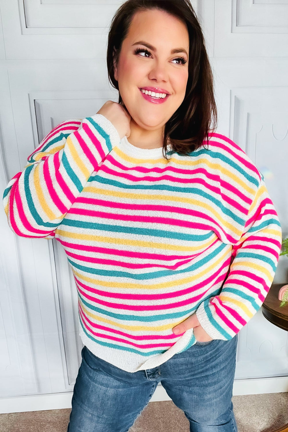Bold & Sassy Fuchsia Multi Stripe Pullover Sweater-Haptics-[option4]-[option5]-[option6]-[option7]-[option8]-Shop-Boutique-Clothing-for-Women-Online