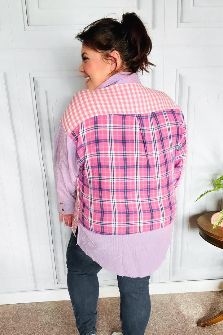 Everyday Bliss Pink & Navy Plaid Color Block Button Down Top-Haptics-[option4]-[option5]-[option6]-[option7]-[option8]-Shop-Boutique-Clothing-for-Women-Online