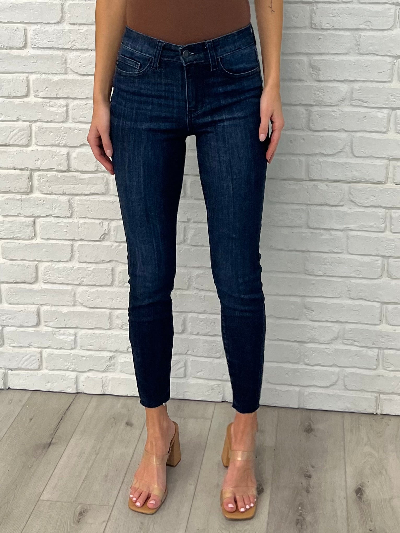 Judy Blue Fallon Mid Rise Adjustable Waist Raw Hem Skinny Jeans-Womens-Ave Shops-[option4]-[option5]-[option6]-[option7]-[option8]-Shop-Boutique-Clothing-for-Women-Online