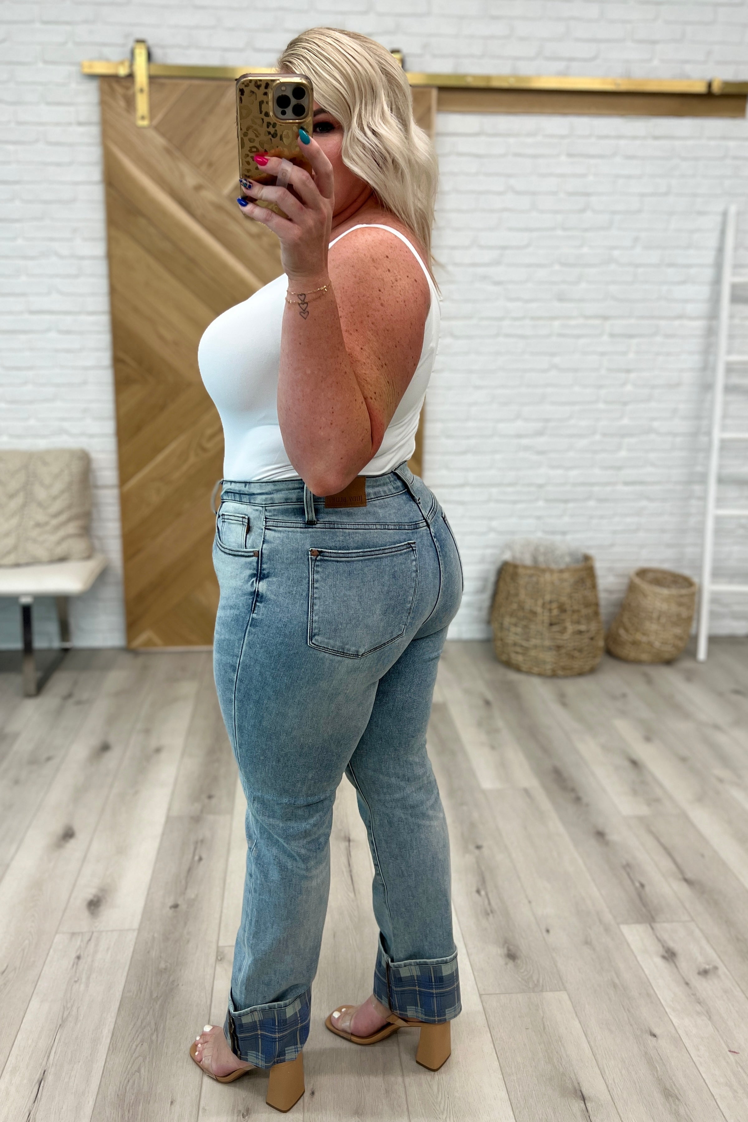 Judy Blue Miranda High Rise Plaid Cuff Vintage Straight Jeans-Denim-Ave Shops-[option4]-[option5]-[option6]-[option7]-[option8]-Shop-Boutique-Clothing-for-Women-Online