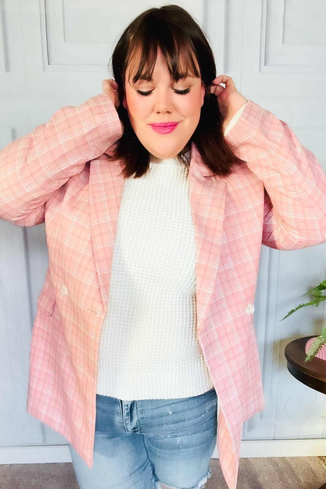 Get To It Pink Plaid Double Breasted Collar Lapel Blazer-Haptics-Small-[option4]-[option5]-[option6]-[option7]-[option8]-Shop-Boutique-Clothing-for-Women-Online