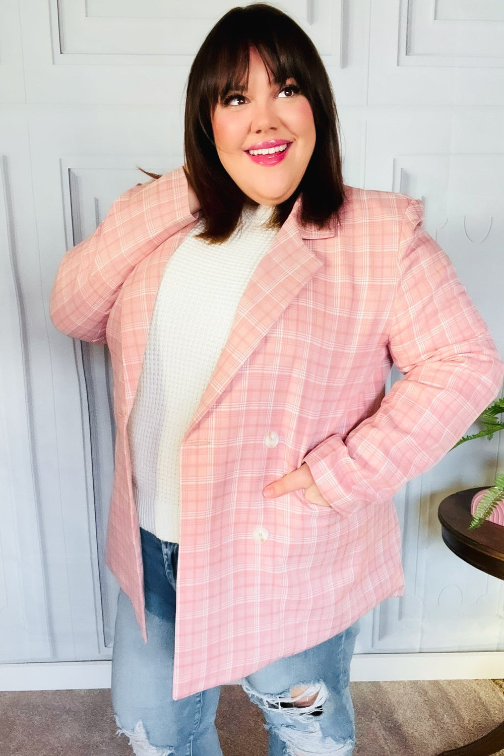 Get To It Pink Plaid Double Breasted Collar Lapel Blazer-Haptics-[option4]-[option5]-[option6]-[option7]-[option8]-Shop-Boutique-Clothing-for-Women-Online