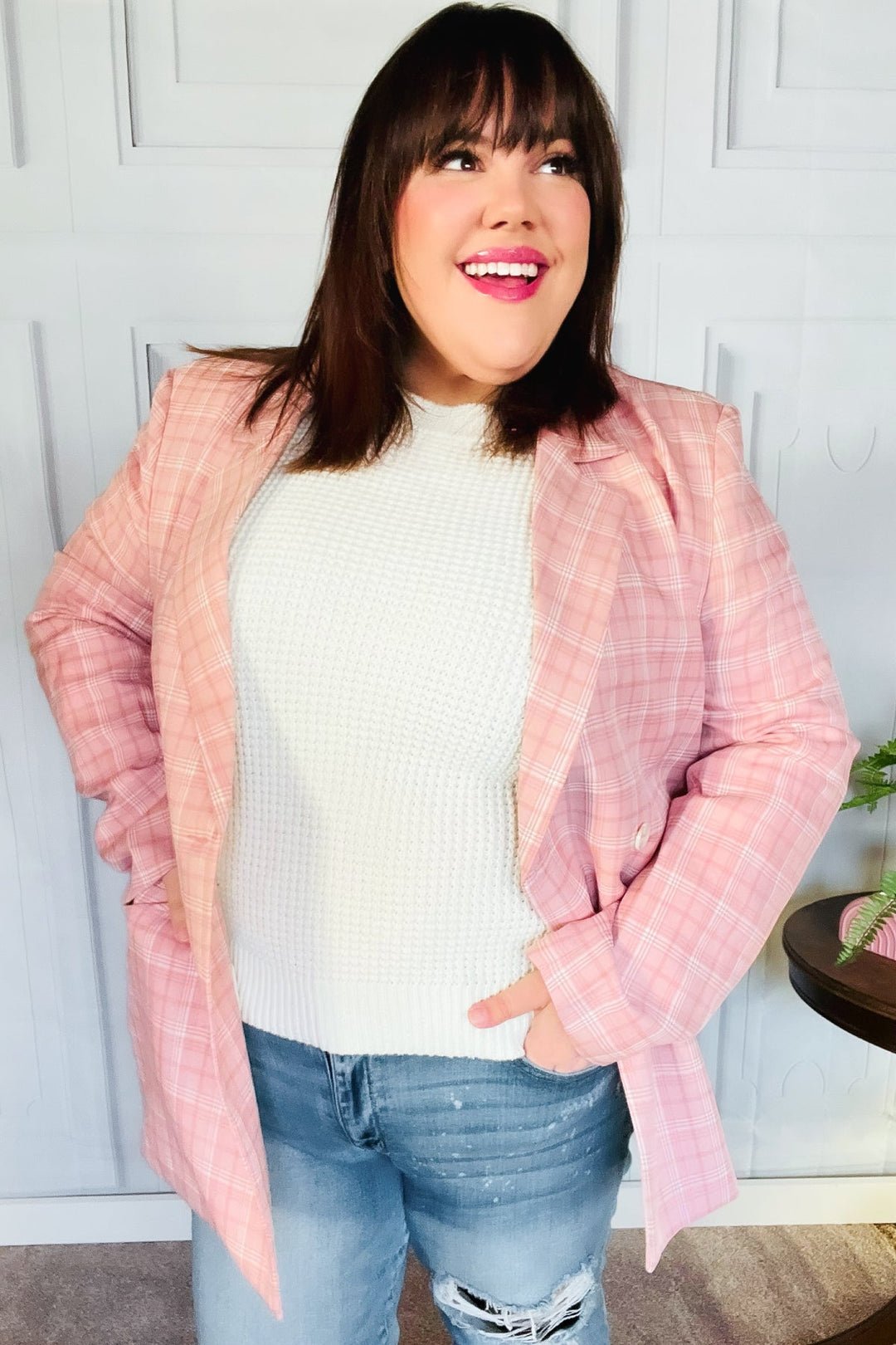 Get To It Pink Plaid Double Breasted Collar Lapel Blazer-Haptics-Small-[option4]-[option5]-[option6]-[option7]-[option8]-Shop-Boutique-Clothing-for-Women-Online