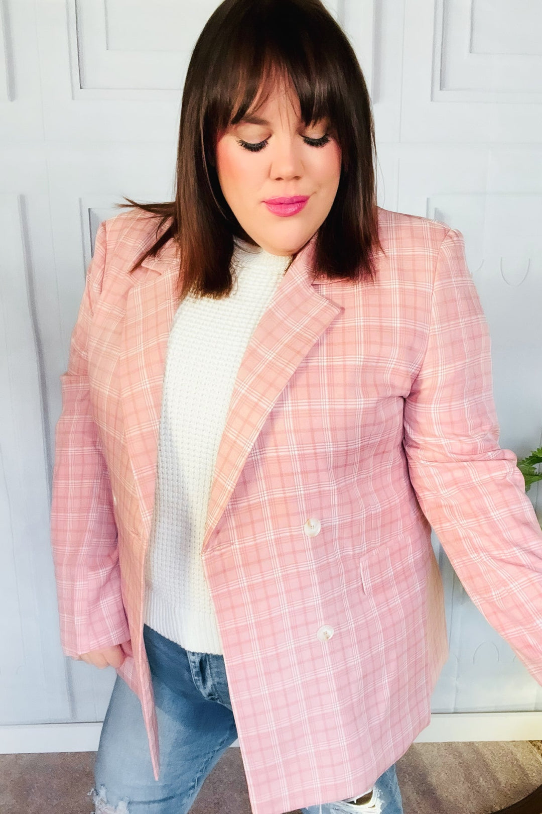 Get To It Pink Plaid Double Breasted Collar Lapel Blazer-Haptics-Small-[option4]-[option5]-[option6]-[option7]-[option8]-Shop-Boutique-Clothing-for-Women-Online