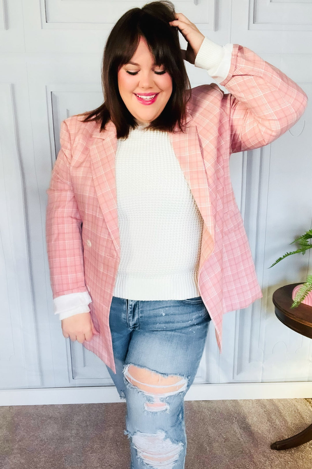 Get To It Pink Plaid Double Breasted Collar Lapel Blazer-Haptics-Small-[option4]-[option5]-[option6]-[option7]-[option8]-Shop-Boutique-Clothing-for-Women-Online