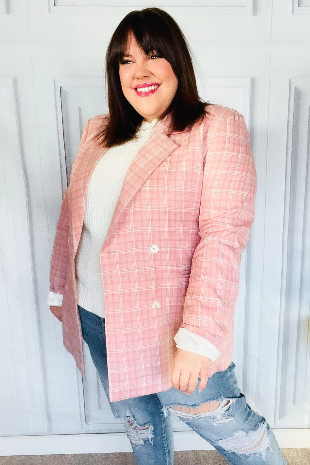 Get To It Pink Plaid Double Breasted Collar Lapel Blazer-Haptics-Small-[option4]-[option5]-[option6]-[option7]-[option8]-Shop-Boutique-Clothing-for-Women-Online