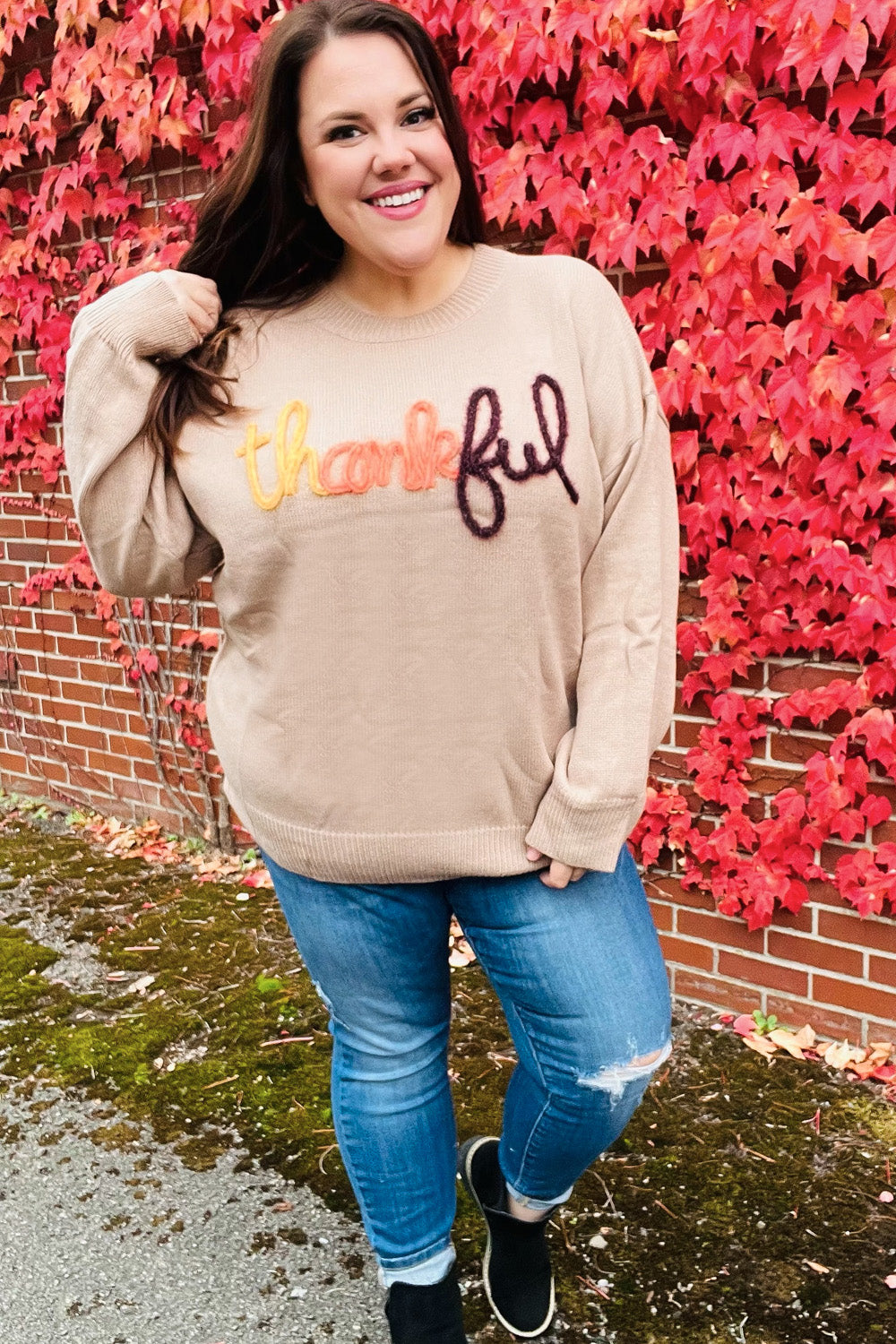 Feeling Thankful Taupe Pop Up Glittery Embroidery Sweater-Haptics-[option4]-[option5]-[option6]-[option7]-[option8]-Shop-Boutique-Clothing-for-Women-Online